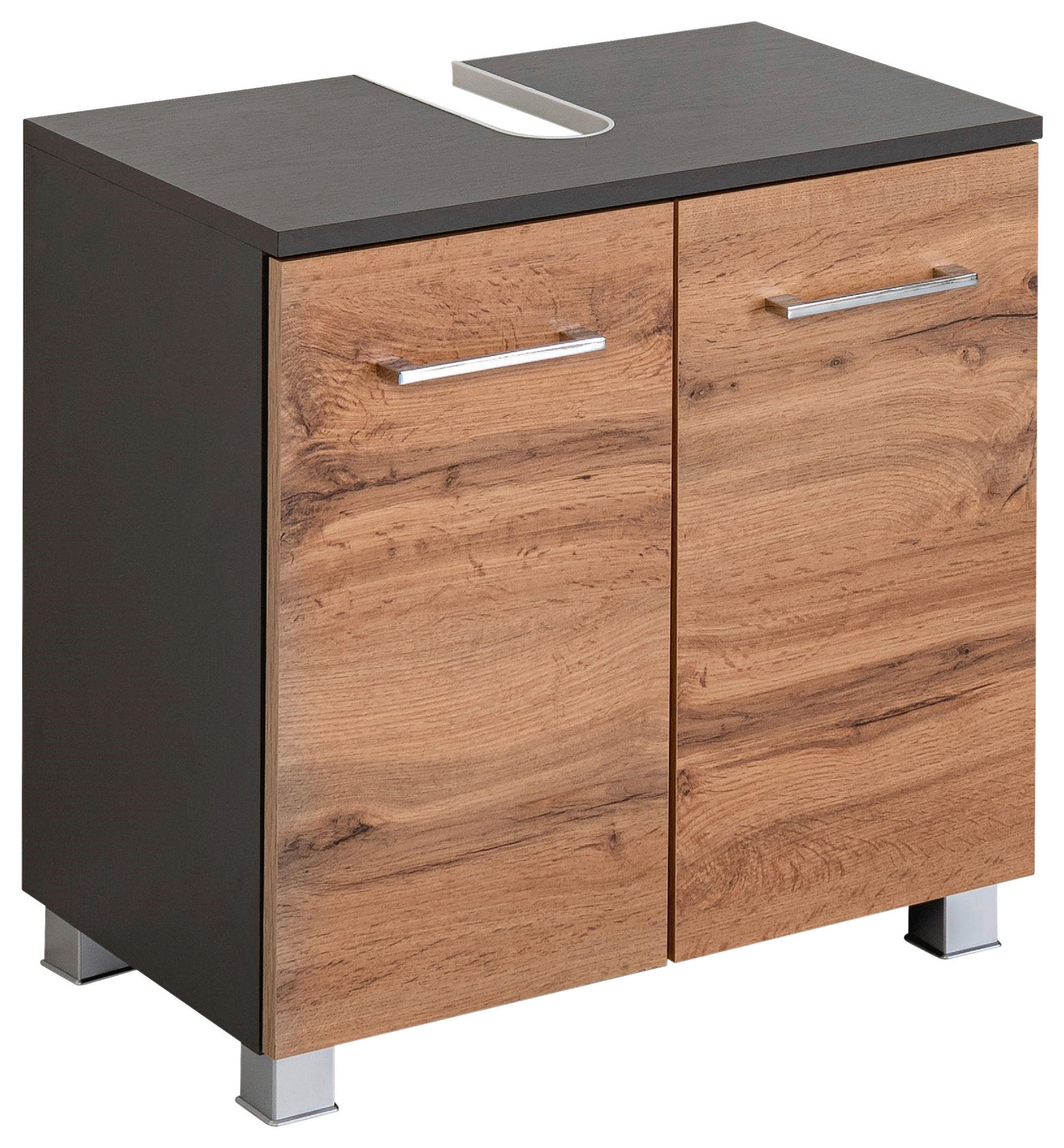 WASCHBECKENUNTERSCHRANK 60/53/35 cm  - Chromfarben/Eiche Wotan, MODERN, Holzwerkstoff/Kunststoff (60/53/35cm) - Held