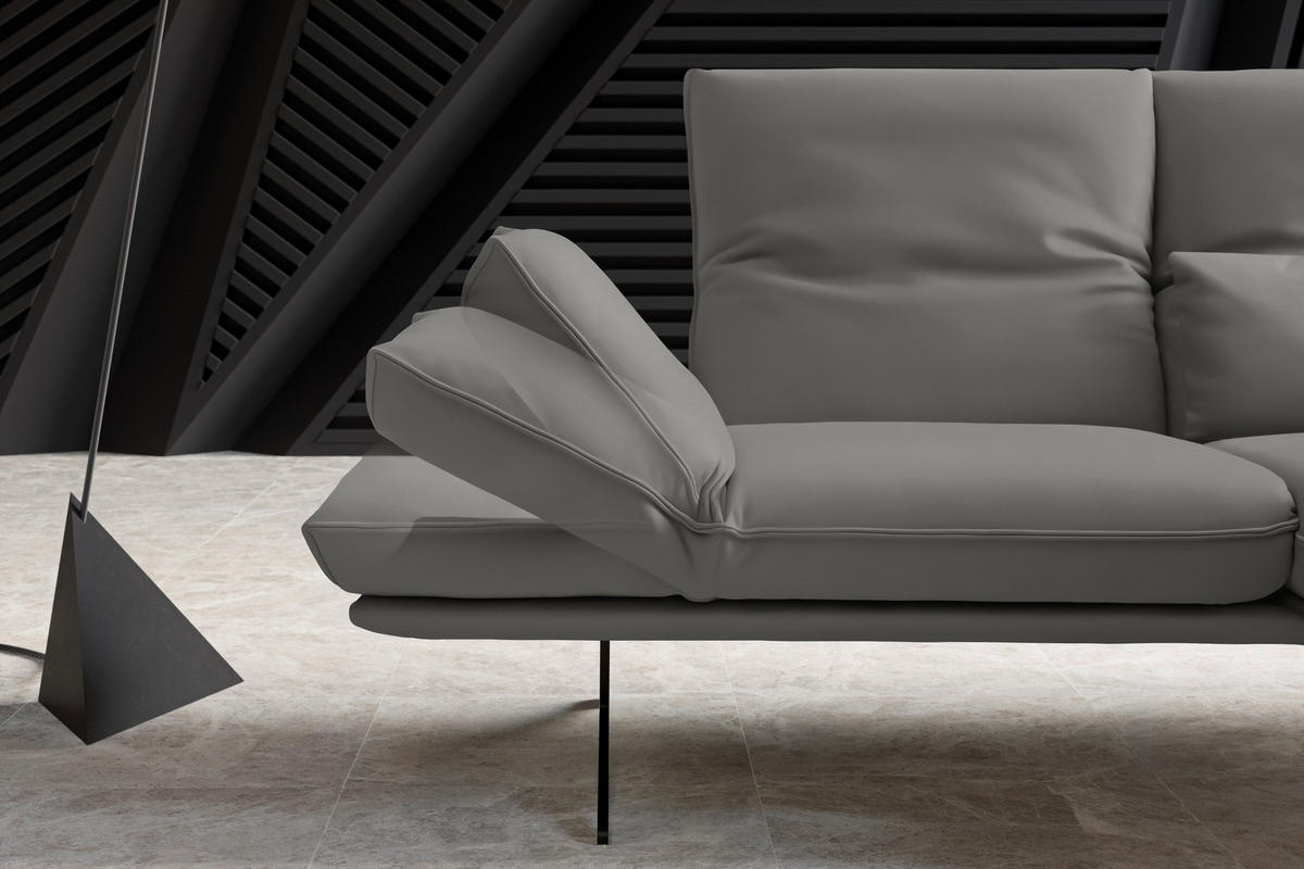 ECKSOFA in Echtleder Hellgrau  - Hellgrau/Schwarz, Design, Leder/Metall (210/130cm) - Dieter Knoll