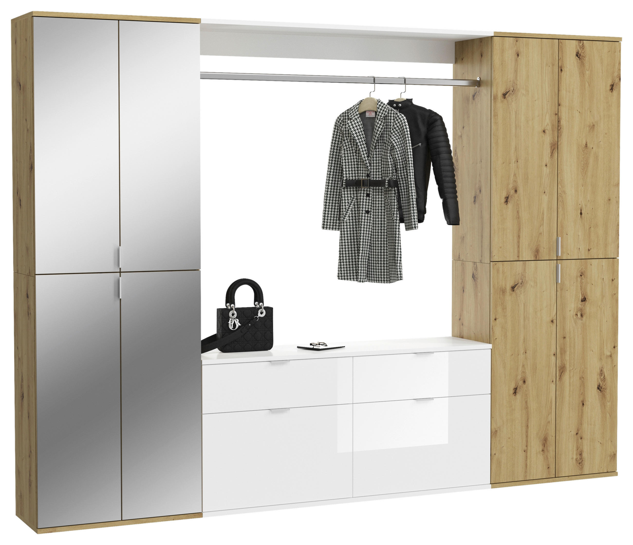 GARDEROBE 3-teilig  in 243/193/34 cm  - Weiß Hochglanz, KONVENTIONELL, Holzwerkstoff (243/193/34cm) - MID.YOU