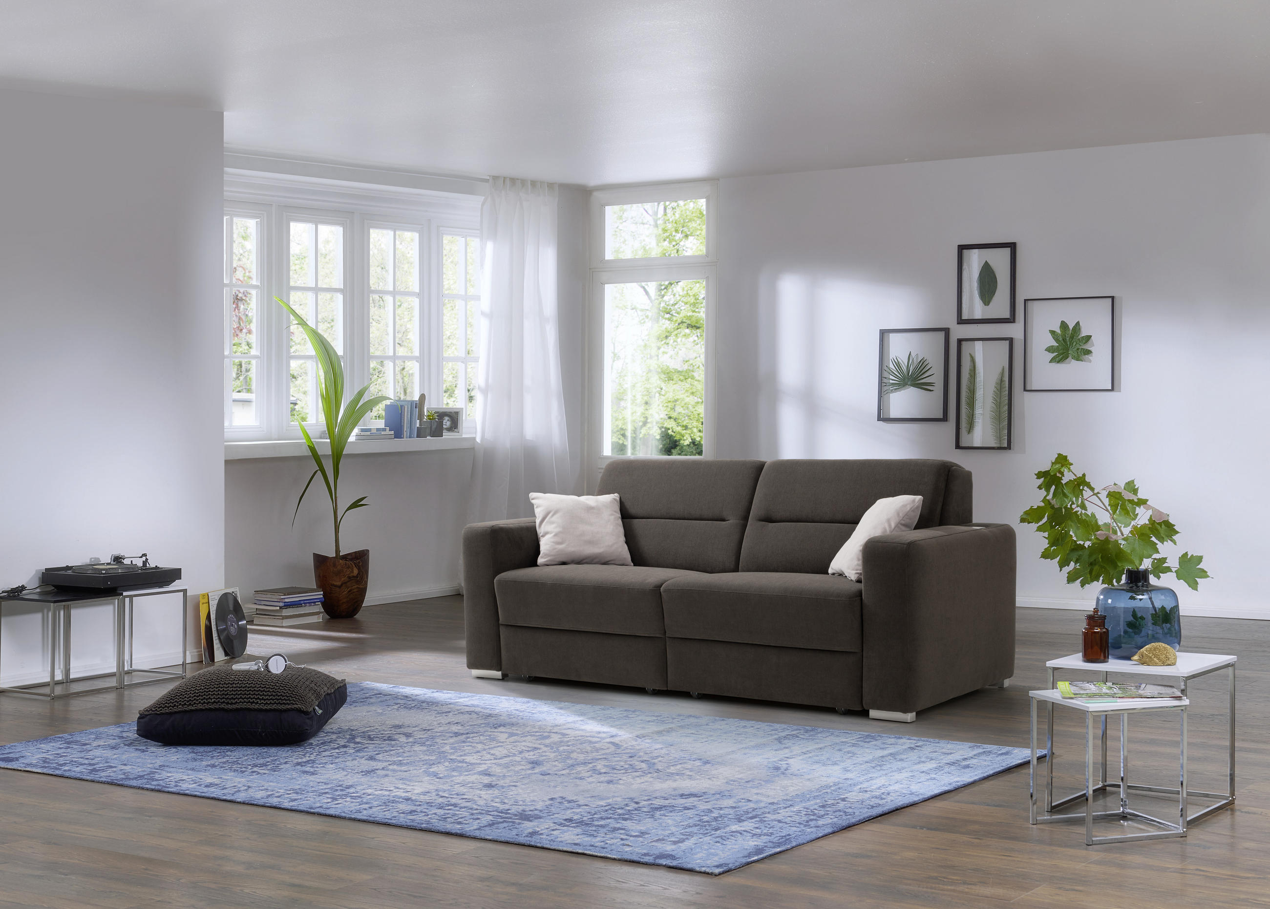 SCHLAFSOFA in Chenille Dunkelbraun  - Dunkelbraun, KONVENTIONELL, Textil/Metall (202/86/92cm) - Sedda