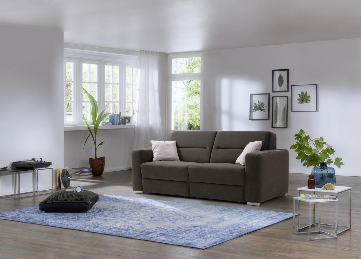 SCHLAFSOFA in Chenille Dunkelbraun  - Dunkelbraun, KONVENTIONELL, Textil/Metall (202/86/92cm) - Sedda