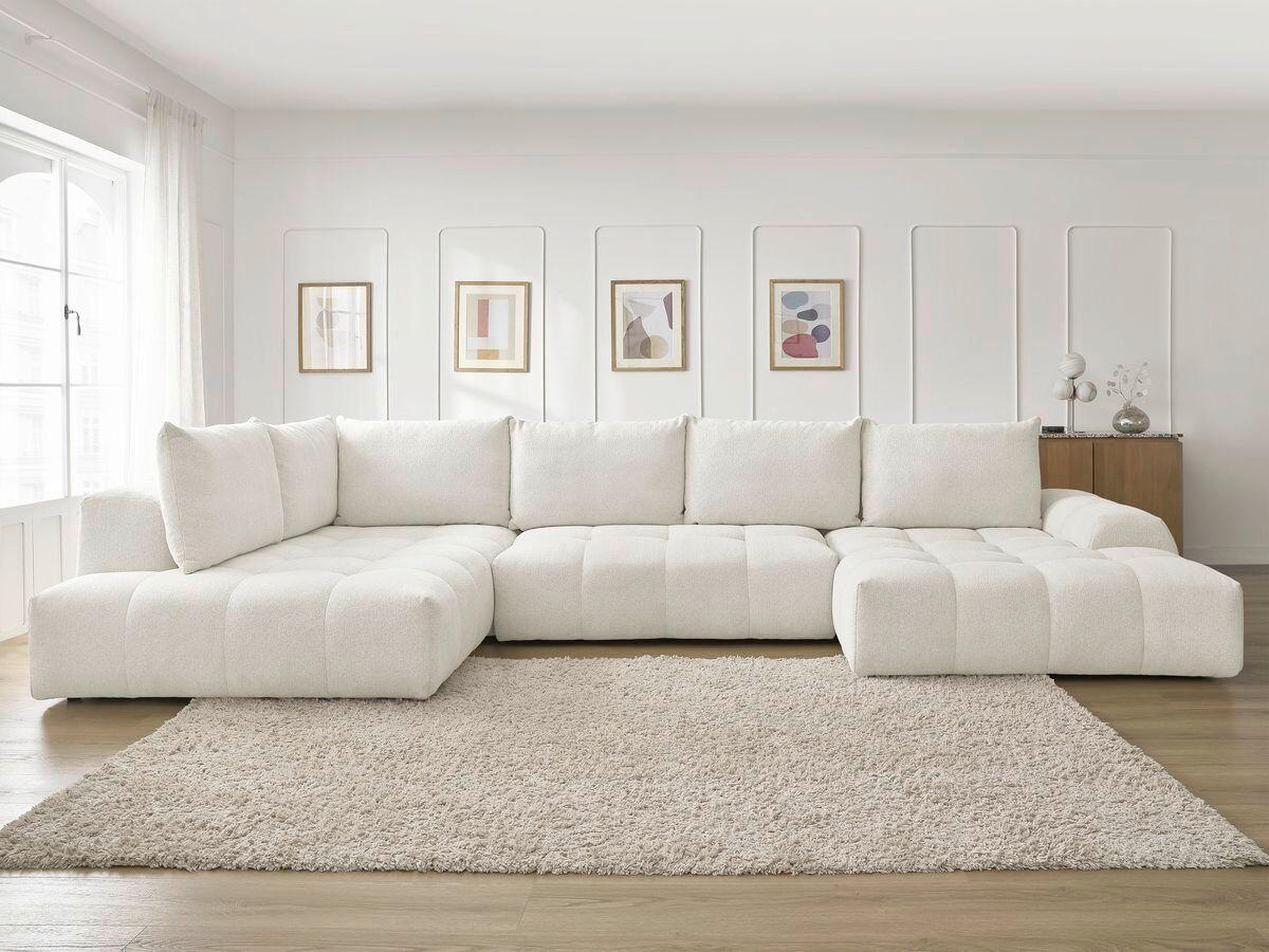 ECKSCHLAFSOFA EVEREST  mit Rücken echt, Armteil links, Armteil rechts Flachgewebe Weiß  - Schwarz/Weiß, MODERN, Kunststoff/Textil (212/423/198cm)