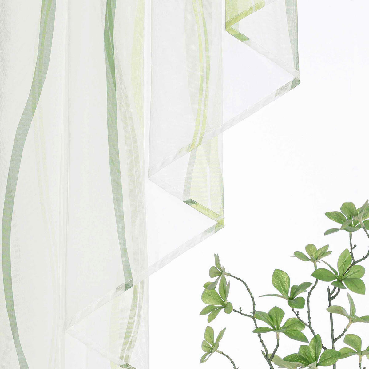 KURZGARDINE   140/145 cm   - Weiß/Grün, Basics, Textil (140/145cm)