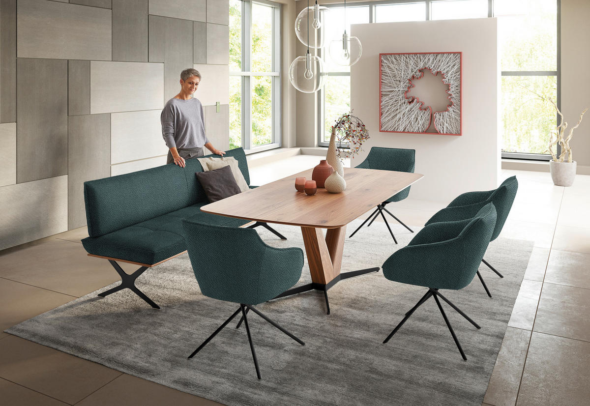 SITZBANK in Holz, Textil Schwarz, Nussbaumfarben, Petrol  - Nussbaumfarben/Petrol, Design, Holz/Textil (194/88/66cm) - Koinor