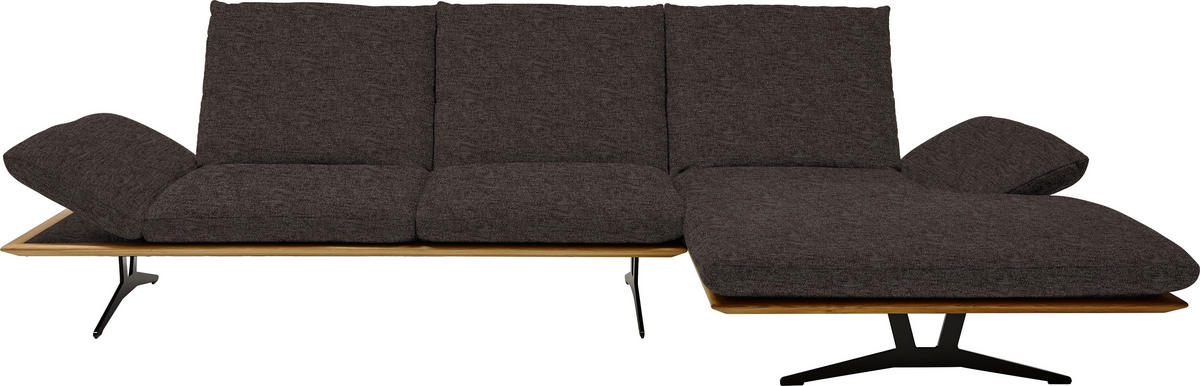 ECKSOFA in Flachgewebe Dunkelbraun  314/159 cm  - Dunkelbraun/Schwarz, Design, Holz/Textil (314/159cm) - Dieter Knoll