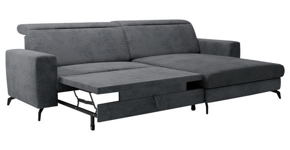 ECKSOFA inkl. Funktion Grau Cord  - Schwarz/Grau, KONVENTIONELL, Textil/Metall (290/178cm) - Cantus