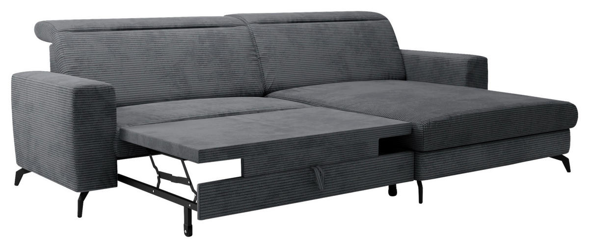 ECKSOFA in Cord Grau  - Schwarz/Grau, Konventionell, Textil/Metall (290/178cm) - Sit & More