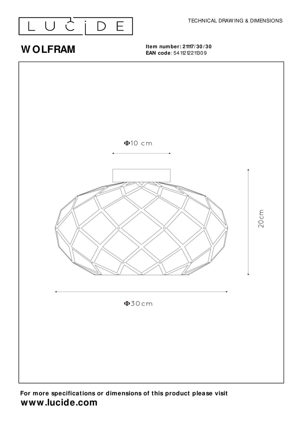DECKENLEUCHTE WOLFRAM 30/20 cm   - Schwarz, Design, Metall (30/20cm) - Lucide