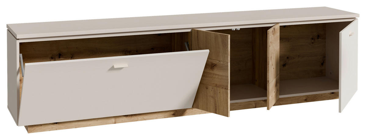 TV-ELEMENT barve hrasta, peščene barve  - siva/barve hrasta, Moderno, kovina/umetna masa (224,8/57,7/41,6cm) - Hom`in
