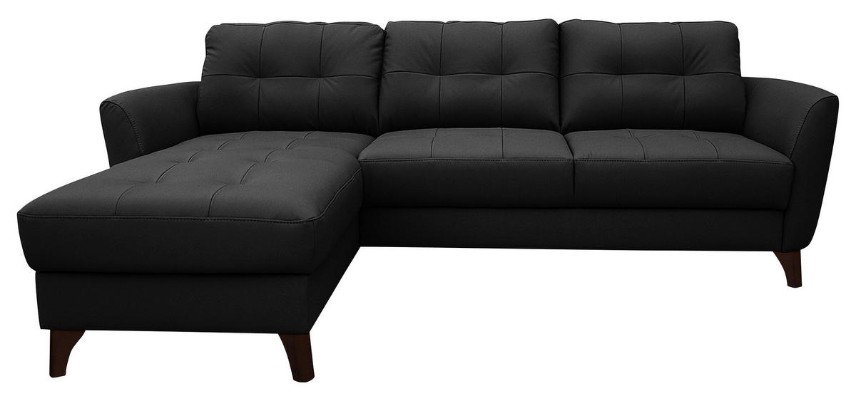 ECKSOFA in Lederlook Echtleder Schwarz  - Buchefarben/Schwarz, Design, Leder/Holz (238/168cm) - Livetastic