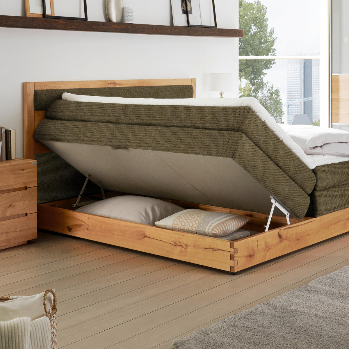 BOXSPRINGBETT 180/200 cm  in Eichefarben, Olivgrün  - Eichefarben/Schwarz, Konventionell, Holz/Holzwerkstoff (180/200cm) - Valnatura