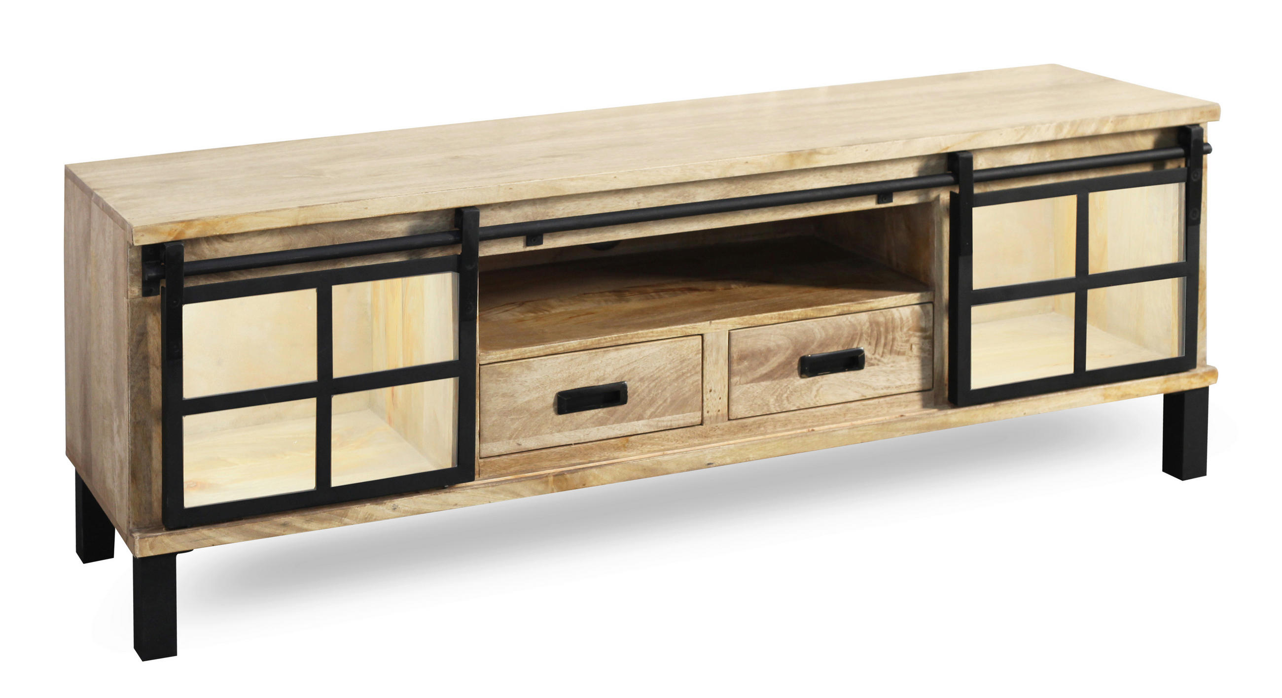 LOWBOARD  175/60/42 cm 2 Schublade(n) Typenauswahl, stehend, handgemacht  - Graubraun/Schwarz, LIFESTYLE, Glas/Holz (175/60/42cm) - Landscape