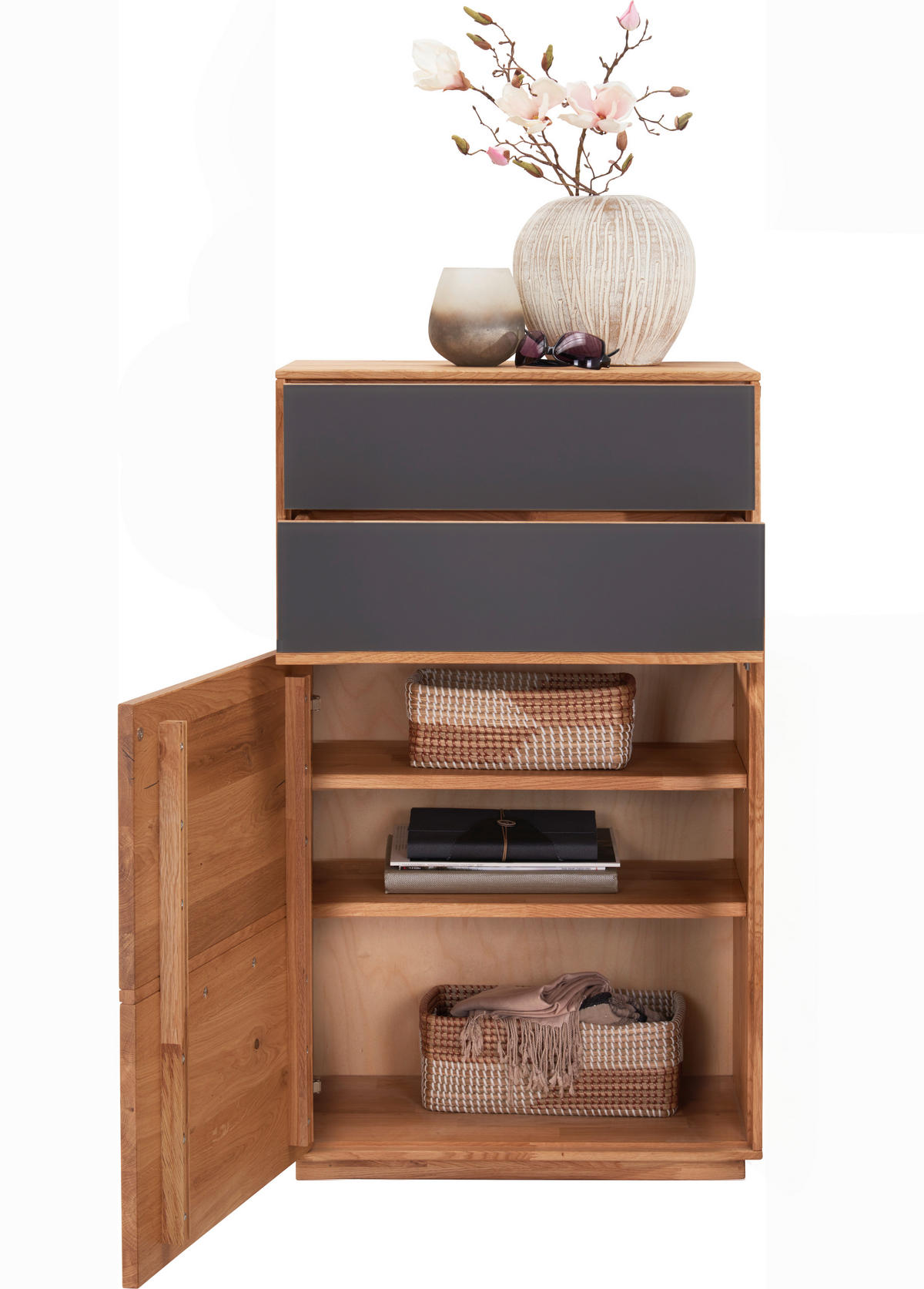 SCHUHSCHRANK 60/105/38 cm  - Eichefarben/Anthrazit, Natur, Glas/Holz (60/105/38cm) - Waldwelt