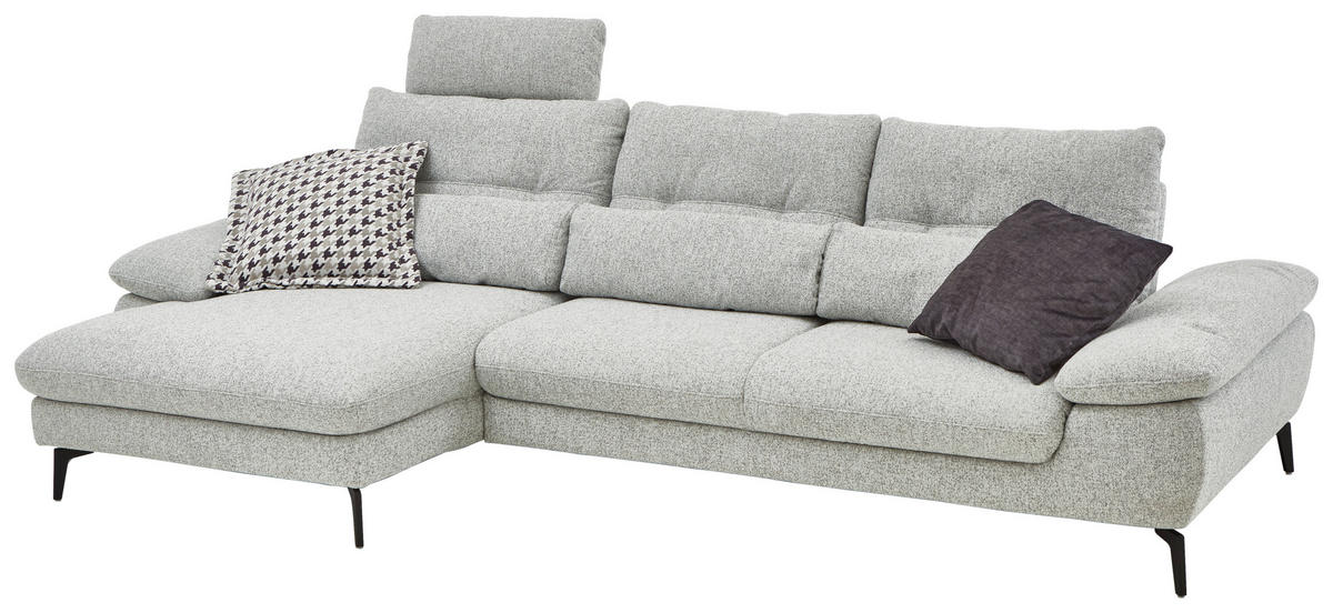 ECKSOFA Hellgrau Flachgewebe  - Hellgrau/Schwarz, Design, Textil/Metall (168/303cm) - Valdera