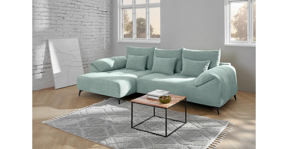 ECKSOFA  in Cord Mintgrün Zierkissen, Rückenkissen, Rücken echt  176/311 cm  - Schwarz/Mintgrün, KONVENTIONELL, Textil/Metall (176/311cm) - Carryhome