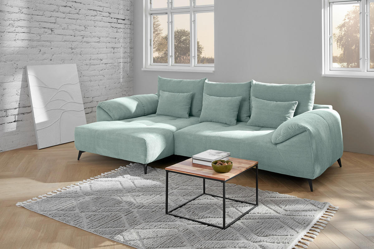 ECKSOFA Mintgrün Cord Zierkissen, Rückenkissen, Rücken echt  - Schwarz/Mintgrün, KONVENTIONELL, Textil/Metall (176/311cm) - Carryhome