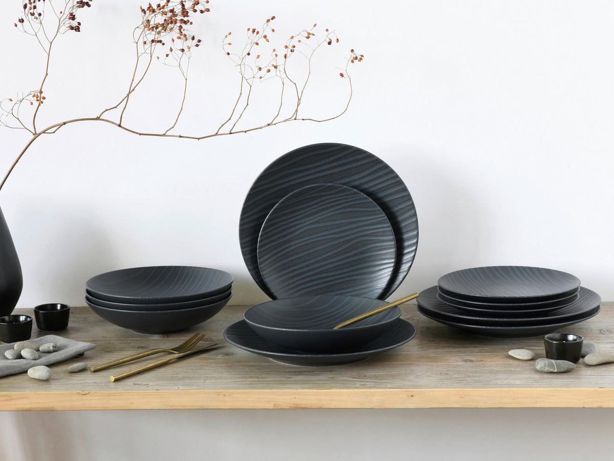 SERVIS Waves Black 12 delar  - antracit, Basics, keramik - Creatable