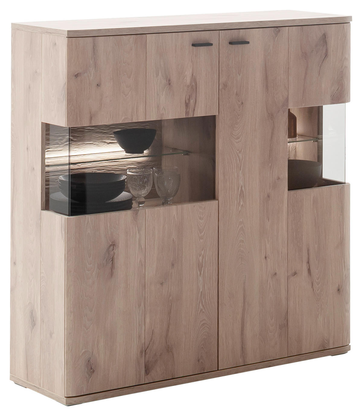 HIGHBOARD Asmara  in 119/120/37 cm  - Eichefarben/Anthrazit, Design, Glas/Holzwerkstoff (119/120/37cm) - MID.YOU