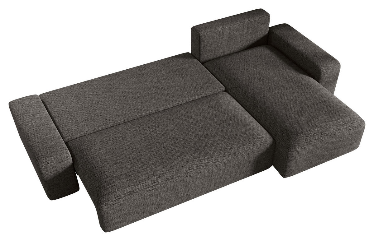 ECKSOFA Anthrazit Bouclé Zierkissen, Rückenkissen, Bettkasten, Schlaffunktion, Rücken echt, Stauraum  - Anthrazit/Schwarz, MODERN, Kunststoff/Textil (248/143cm) - Xora
