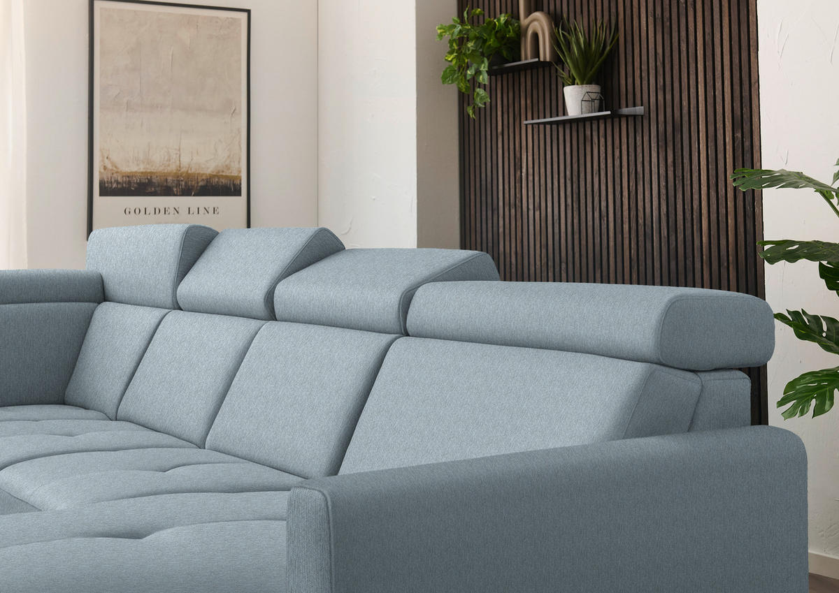 WOHNLANDSCHAFT Flachgewebe Hellblau  - Schwarz/Hellblau, Konventionell, Textil/Metall (215/333/174cm) - Beldomo System