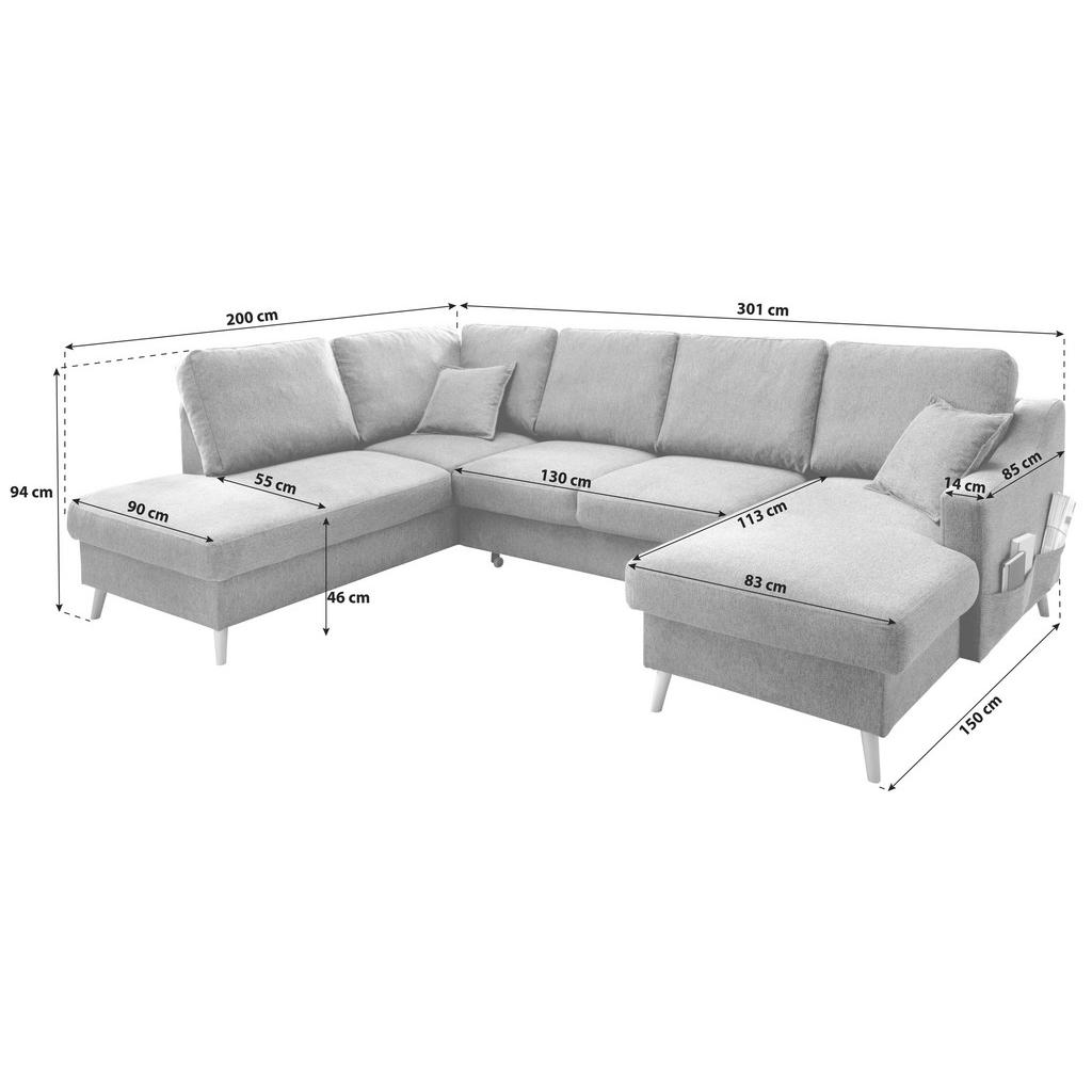 Thumbnail - P & B Wohnlandschaft, Rosa, Textil, Buche, Uni, 6-Sitzer, Füllung: Schaumstoff, U-Form, 301x200 cm, Made in EU, Typenaus...