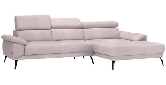 ECKSOFA in Velours Hellrosa  - Hellrosa/Schwarz, Design, Textil/Metall (295/187cm) - Novel