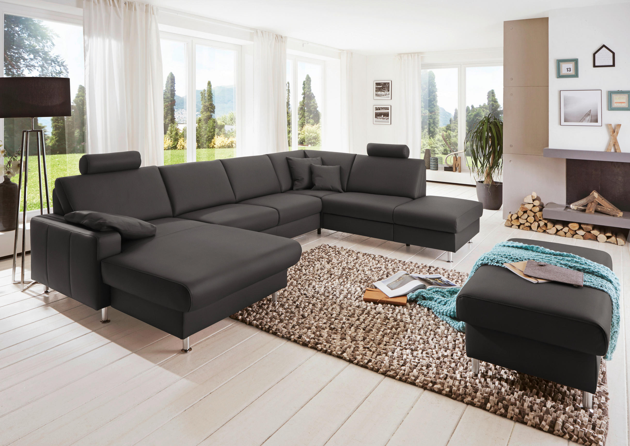 WOHNLANDSCHAFT in Echtleder Grau  - Alufarben/Grau, Design, Leder/Metall (165/339/233cm) - Beldomo Premium