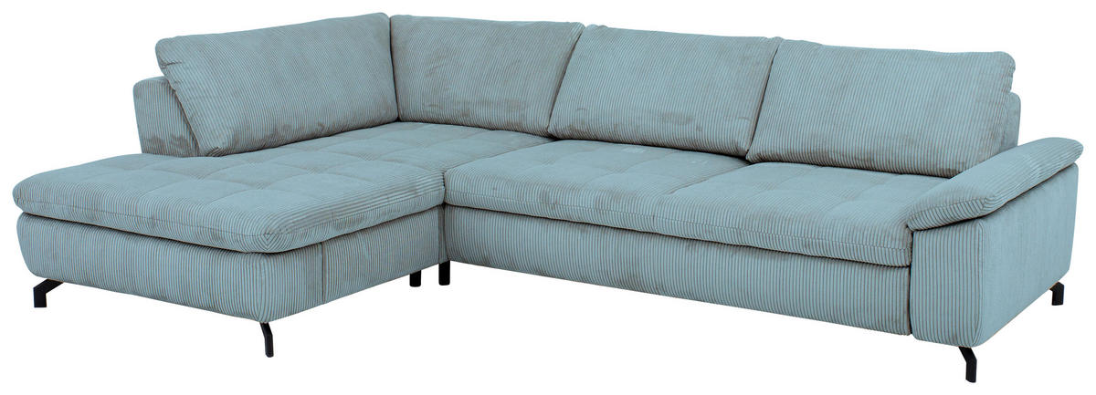 ECKSOFA in Cord, Velours Hellblau  - Schwarz/Hellblau, Design, Textil/Metall (197/291cm) - Beldomo Style