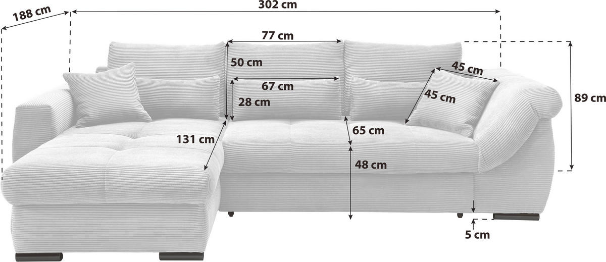 ECKSOFA in Cord Beige  - Beige/Schwarz, Modern, Holz/Textil (188/302cm) - MID.YOU