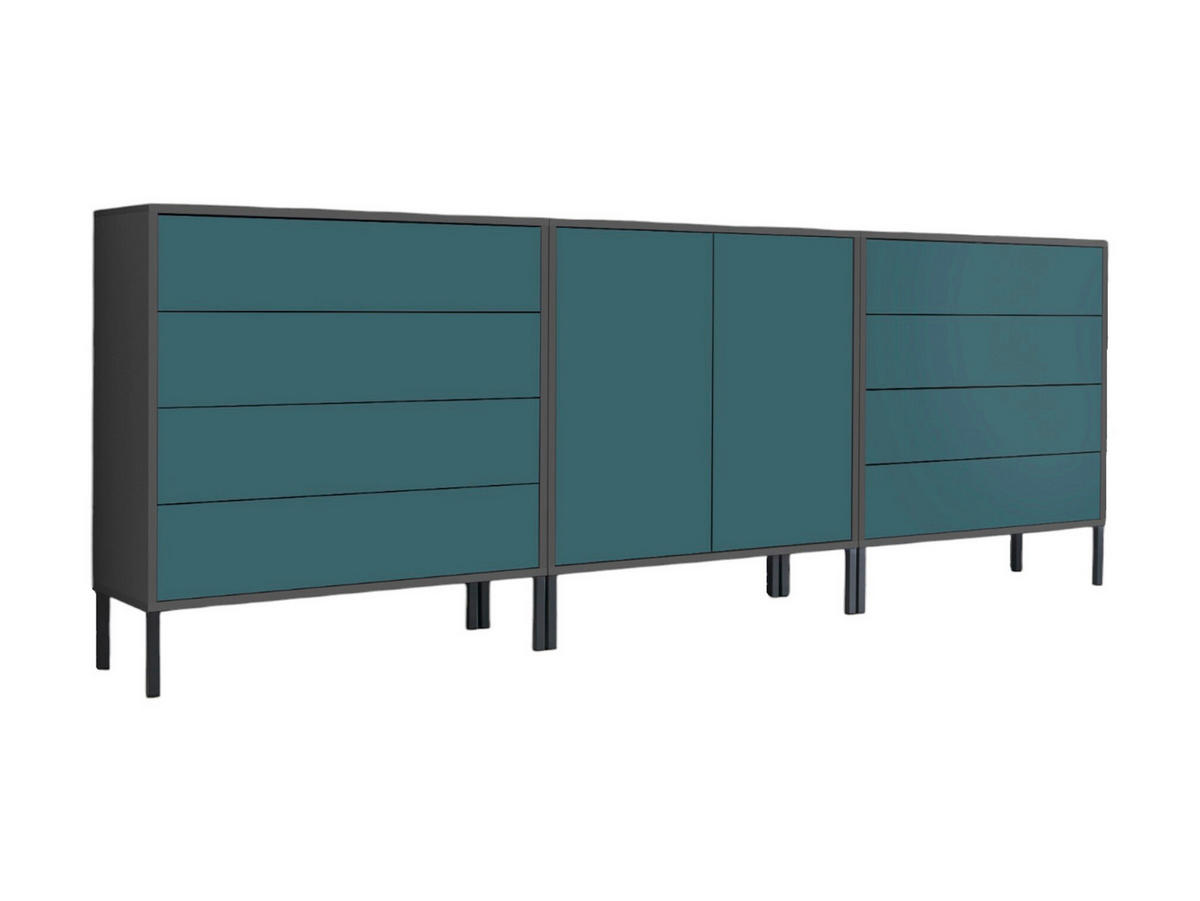 SIDEBOARD Mailand Set 4 + MF  in 237/86/33 cm  - Anthrazit/Petrol, MODERN, Holzwerkstoff/Metall (237/86/33cm) - MID.YOU