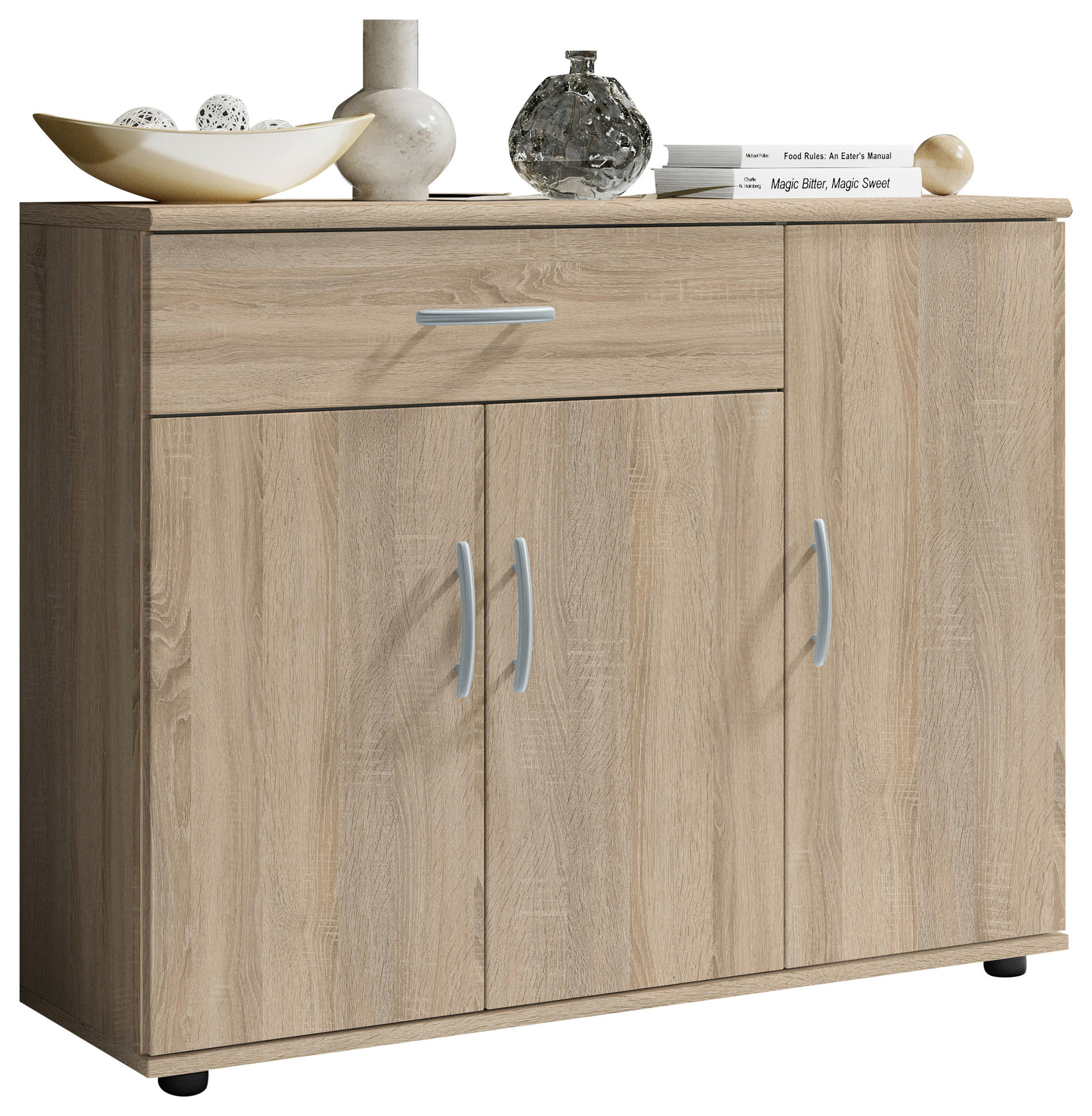 KOMÓD 90/70/30 cm  - ezüst/Sonoma tölgy, Design, műanyag/faalapú anyag (90/70/30cm) - Boxxx