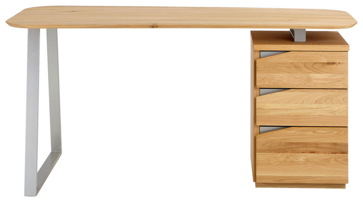 SCHREIBTISCH 150/67/72,5 cm  in Eichefarben  - Edelstahlfarben/Eichefarben, KONVENTIONELL, Holz/Metall (150/67/72,5cm) - Livetastic
