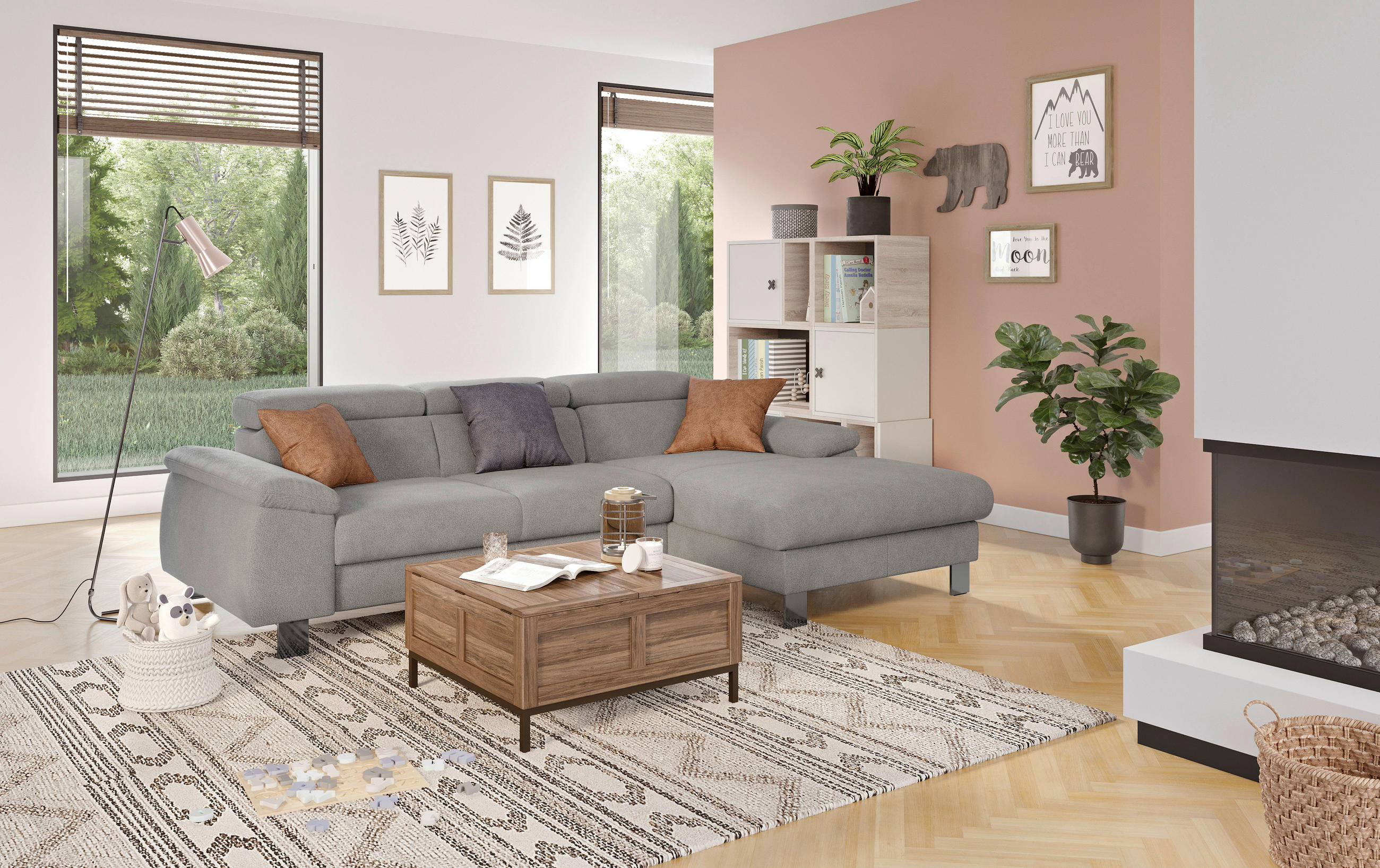ECKSOFA in Flachgewebe Grau  - Chromfarben/Grau, Design, Textil/Metall (244/166cm) - Livetastic