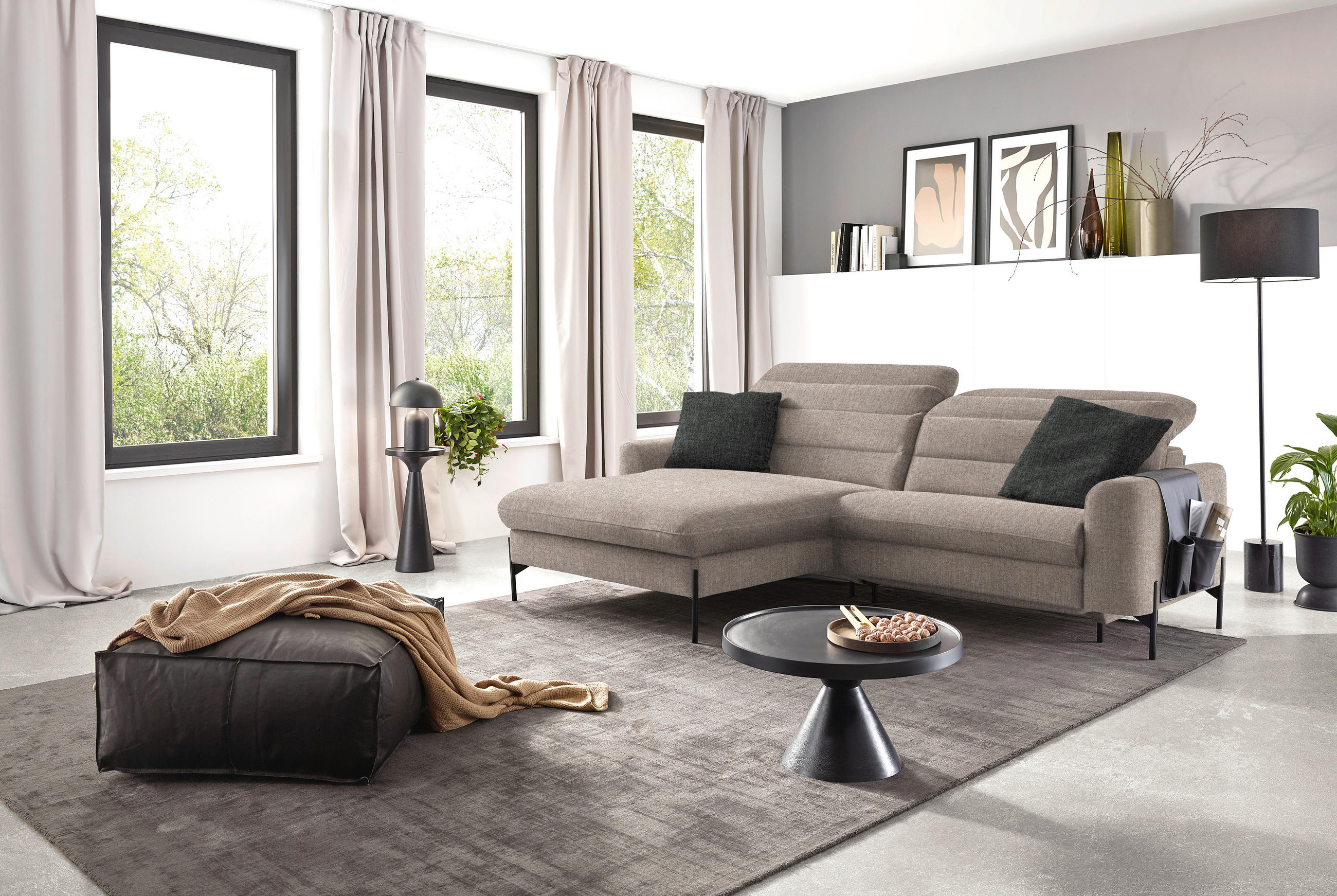 ECKSOFA in Flachgewebe Hellbraun  - Hellbraun/Schwarz, Design, Textil/Metall (191/252cm) - Dieter Knoll