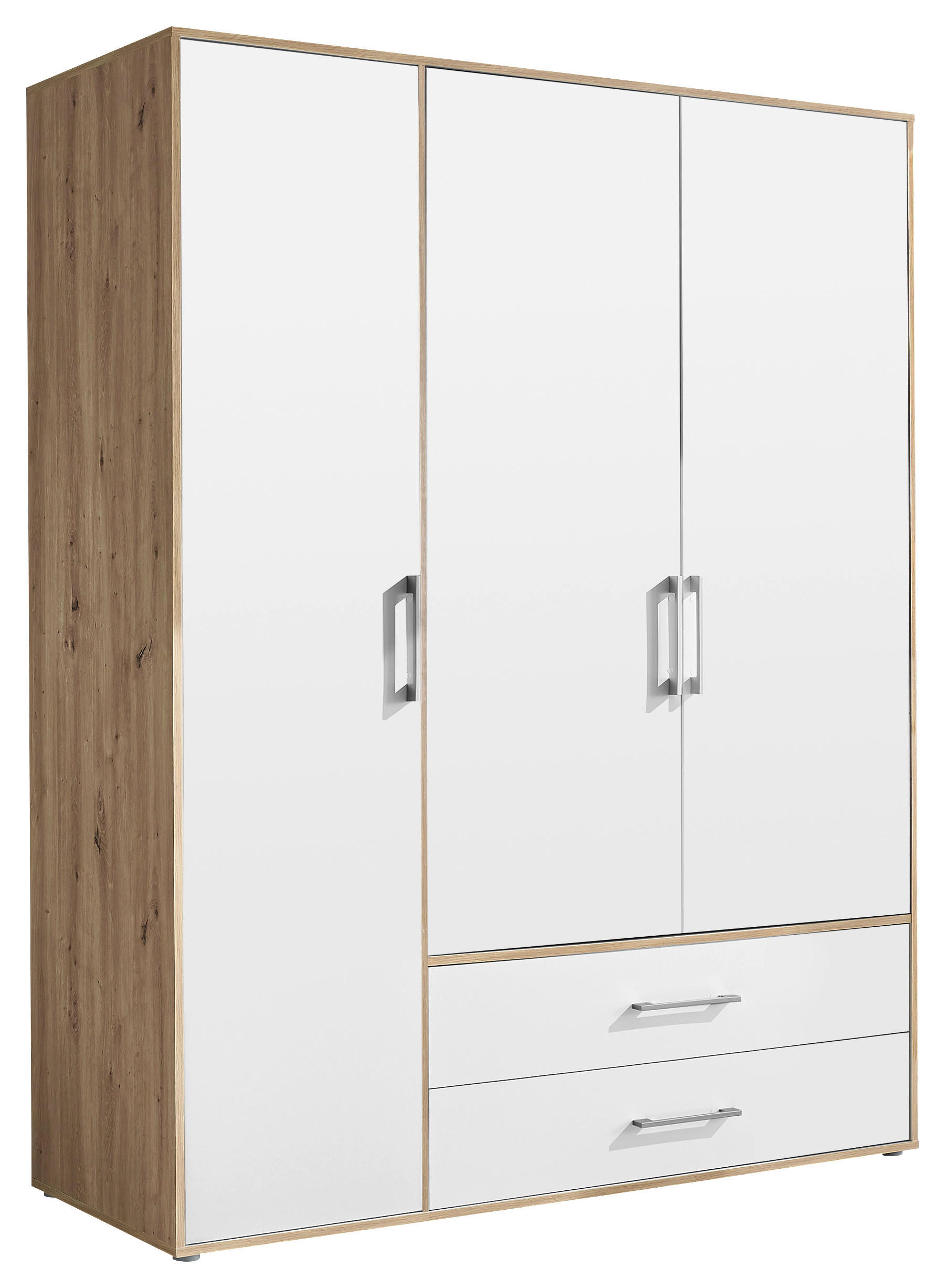 KLEIDERSCHRANK 155/195/60 cm 3-türig Weiß, Eiche Artisan  - Alufarben/Weiß, Basics, Holzwerkstoff/Kunststoff (155/195/60cm)