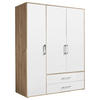 KLEIDERSCHRANK 155/195/60 cm,  in Eiche Artisan, Weiß, 3-türig  - Alufarben/Weiß, Basics, Holzwerkstoff/Kunststoff (155/195/60cm)