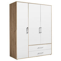 KLEIDERSCHRANK 155/195/60 cm 3-türig Weiß, Eiche Artisan  - Alufarben/Weiß, Basics, Holzwerkstoff/Kunststoff (155/195/60cm)