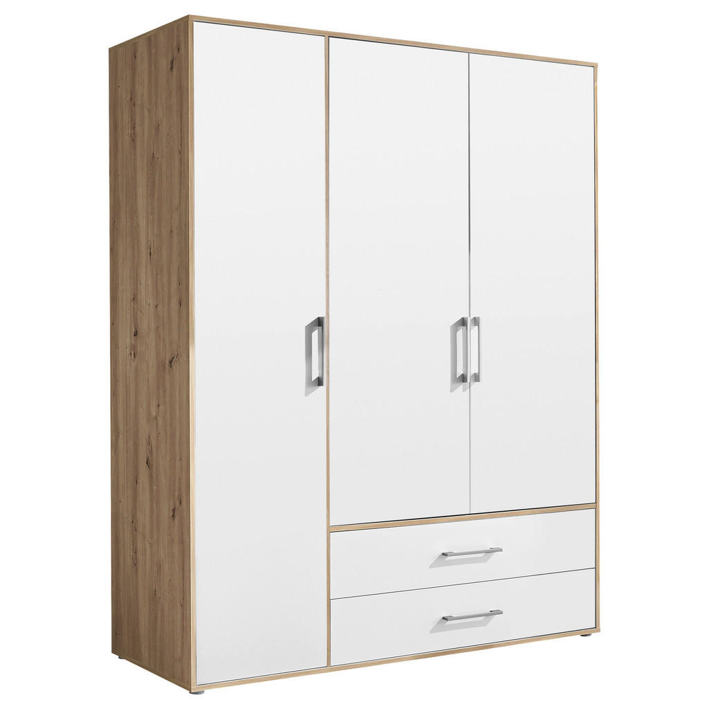 Drehtürenschrank Mit Spiegel 155cm Lembo Weiß/eiche Artisan