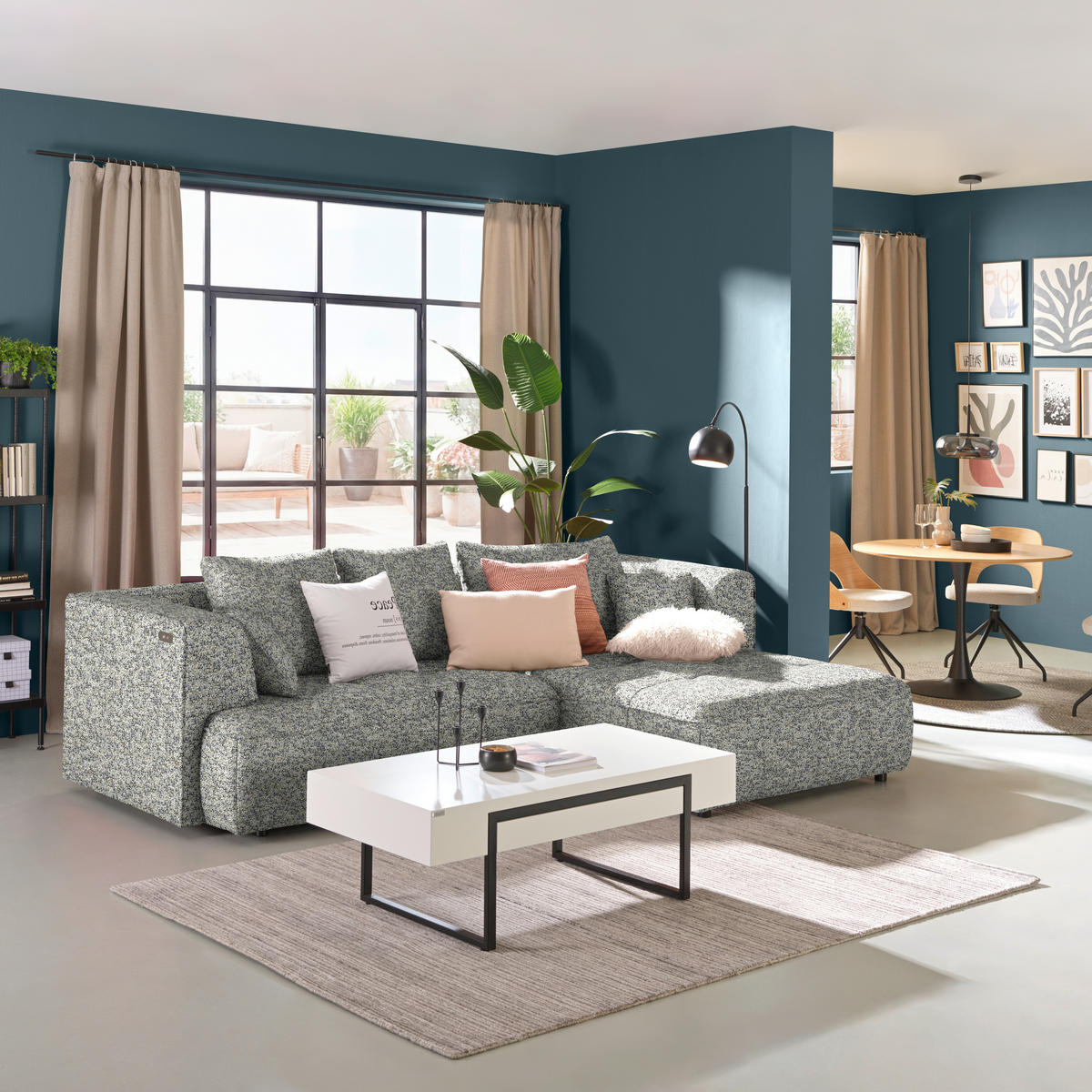 ECKSOFA Webstoff Greige  - Greige/Schwarz, Design, Kunststoff/Textil (288/188cm) - Welnova