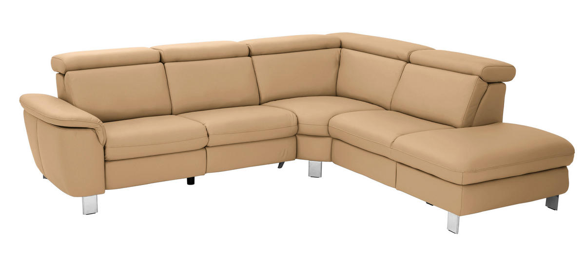 ECKSOFA in Echtleder Honig  - Alufarben/Honig, Design, Leder/Metall (271/239cm) - Cantus