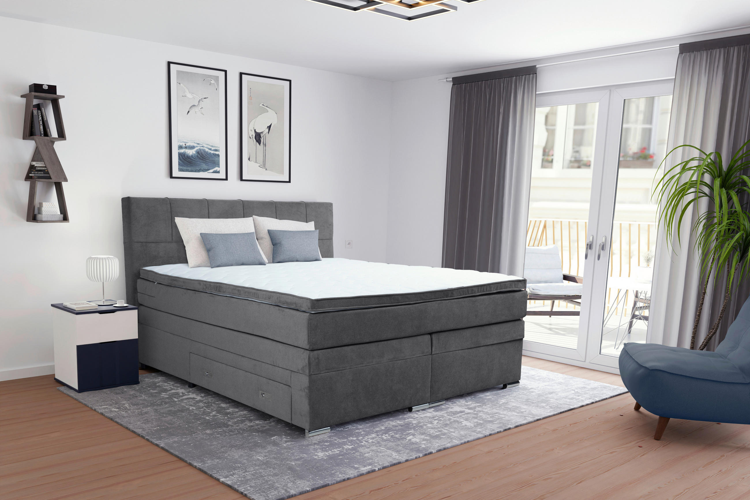 BOXSPRINGBETT 180/200 cm  in Schwarz  - Chromfarben/Schwarz, Design, Holz/Holzwerkstoff (180/200cm) - Boxxx