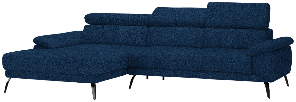 ECKSOFA Dunkelblau Velours  - Schwarz/Dunkelblau, Design, Textil/Metall (187/295cm) - Novel