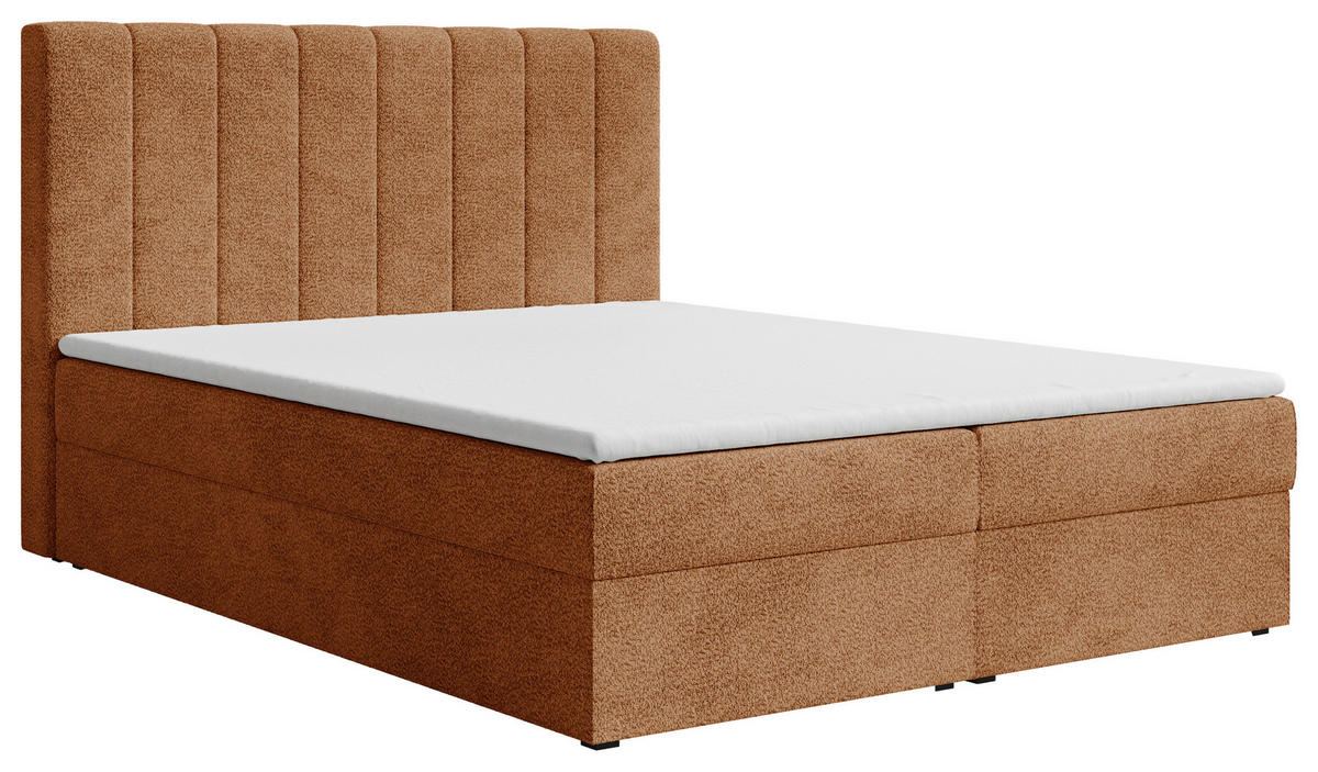 BOXBETT 160/200 cm,  in Terracotta, Bettkasten, Topper, H2 + H3 = mittel + fest  - Terracotta/Schwarz, MODERN, Holz/Kunststoff (160/200cm) - MID.YOU