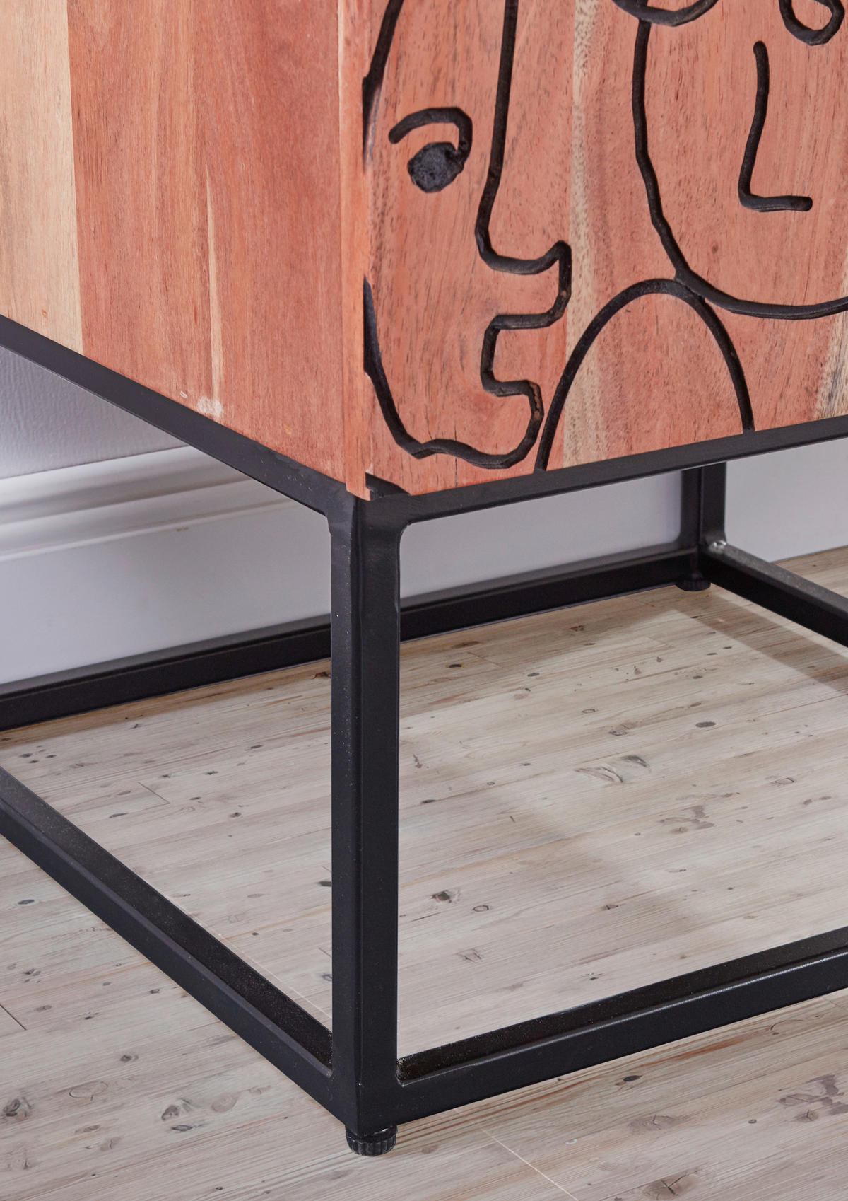 NACHTSCHRANK 40/56/38 cm Akazie massiv  - Schwarz/Naturfarben, LIFESTYLE, Holz/Metall (40/56/38cm) - Landscape