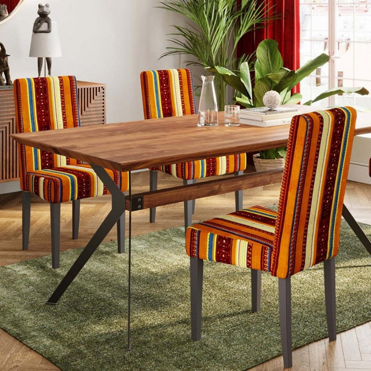 STUHL  in Textil  - Dunkelbraun/Multicolor, Design, Holz/Textil (46/97/65cm) - Kare-Design