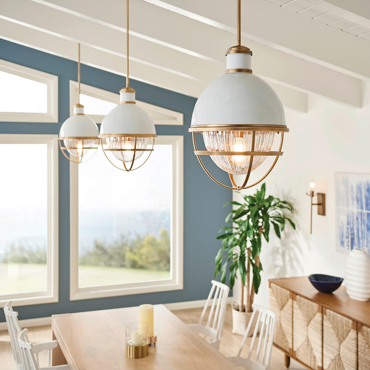 HÄNGELEUCHTE Elstead Tollis 40.8/75.1 cm   - Messingfarben/Weiß, Design, Glas/Metall (40.8/75.1cm) - Elstead Lighting