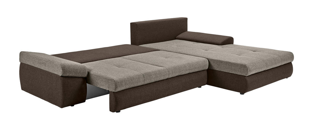 ECKSOFA Braun, Hellbraun Webstoff  - Hellbraun/Schwarz, Design, Kunststoff/Textil (313/215cm) - Carryhome