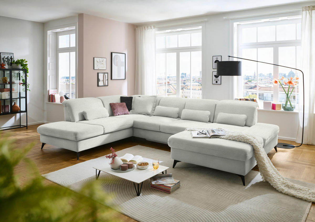 WOHNLANDSCHAFT Chenille Naturfarben  - Schwarz/Naturfarben, Design, Textil/Metall (255/364/198cm) - Beldomo Style