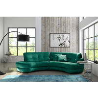 ECKSOFA Ottomane links, Rundform  BRETANIA Dunkelgrün Samt  - Dunkelgrün/Schwarz, Design, Kunststoff/Textil (113/300cm) - Livetastic