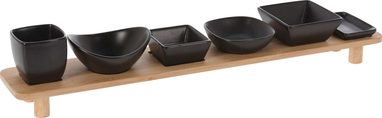 SET SERVERINGSSKÅLAR 7 delar   - brun/svart, Design, trä/keramik (50/8/8cm)